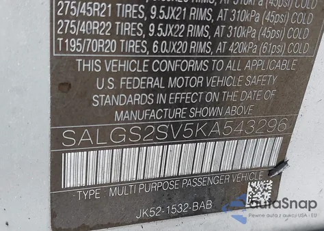 2019 Land Rover Range Rover 3.0L V6 Supercharged Hse from USA, damaged, VIN SALGS2SV5KA543296